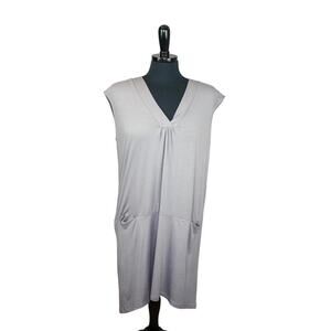 Evy's Tree The Kayla Dress Gray Short V Neck Minimalist Lagenlook M